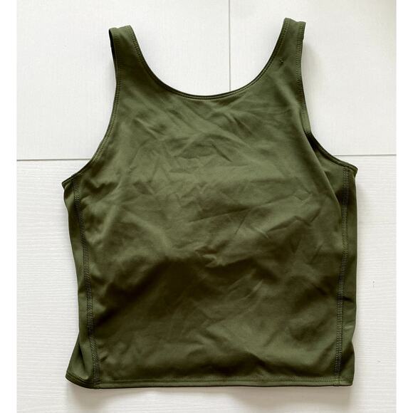 adidas Tops - Adidas Army Green Cropped Activewear Tank Criss Cross Back Built in Bra Small